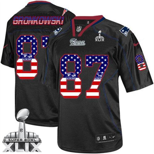  Patriots #87 Rob Gronkowski Black Super Bowl XLIX Men's Stitched NFL Elite USA Flag Fashion Jersey
