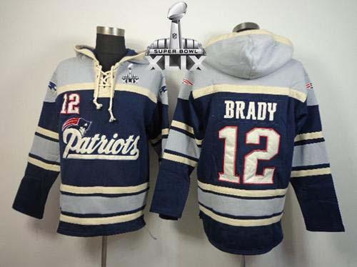 New England Patriots #12 Tom Brady Blue Super Bowl XLIX Sawyer Hooded Sweatshirt NFL Hoodie