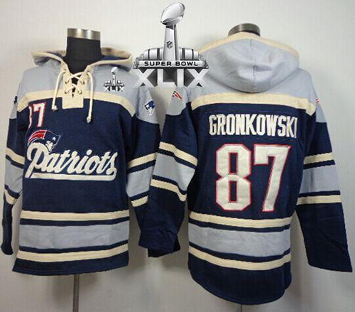 New England Patriots #87 Rob Gronkowski Blue Super Bowl XLIX Sawyer Hooded Sweatshirt NFL Hoodie
