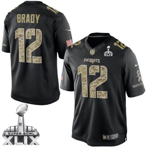  Patriots #12 Tom Brady Black Super Bowl XLIX Men's Stitched NFL Limited Salute to Service Jersey