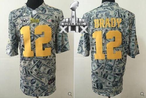  Patriots #12 Tom Brady Dollar Fashion Super Bowl XLIX Men's Stitched NFL Elite Jersey
