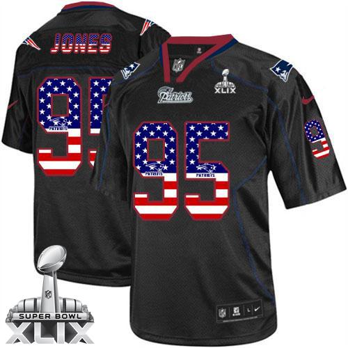  Patriots #95 Chandler Jones Black Super Bowl XLIX Men's Stitched NFL Elite USA Flag Fashion Jersey