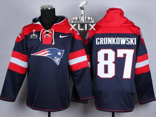  Patriots #87 Rob Gronkowski Navy Blue Super Bowl XLIX Player Pullover NFL Hoodie