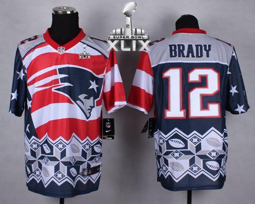  Patriots #12 Tom Brady Navy Blue Super Bowl XLIX Men's Stitched NFL Elite Noble Fashion Jersey