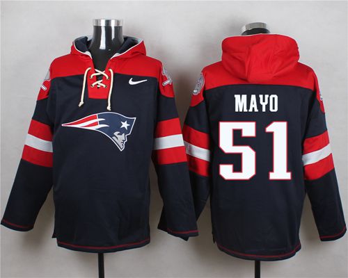  Patriots #51 Jerod Mayo Navy Blue Player Pullover NFL Hoodie