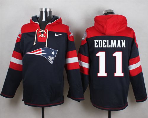  Patriots #11 Julian Edelman Navy Blue Player Pullover NFL Hoodie