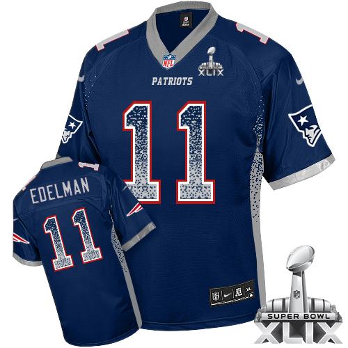  Patriots #11 Julian Edelman Navy Blue Team Color Super Bowl XLIX Men's Stitched NFL Elite Drift Fashion Jersey