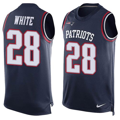  Patriots #28 James White Navy Blue Team Color Men's Stitched NFL Limited Tank Top Jersey