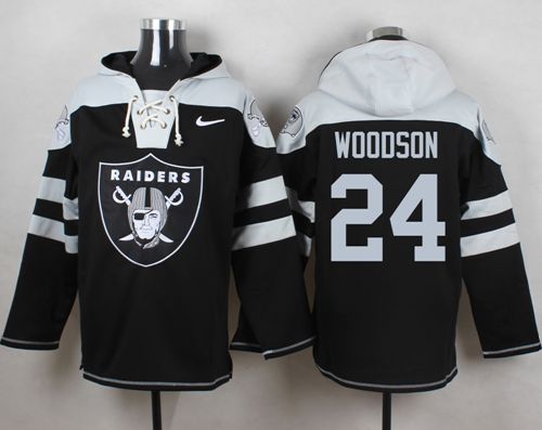  Raiders #24 Charles Woodson Black Player Pullover NFL Hoodie
