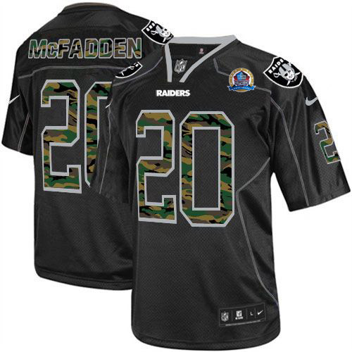  Raiders #20 Darren McFadden Black With Hall of Fame 50th Patch Men's Stitched NFL Elite Camo Fashion Jersey