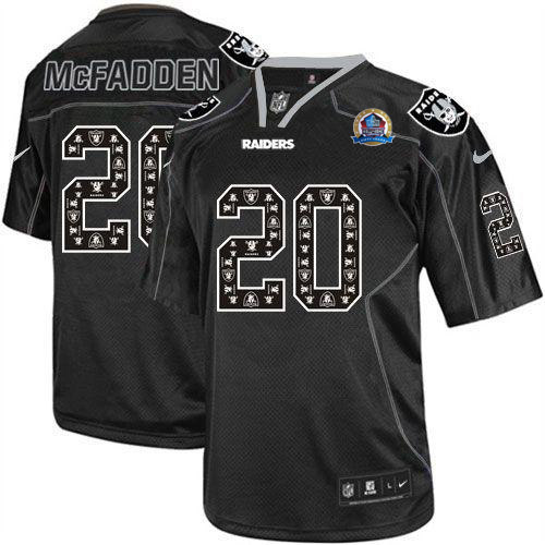  Raiders #20 Darren McFadden New Lights Out Black With Hall of Fame 50th Patch Men's Stitched NFL Elite Jersey