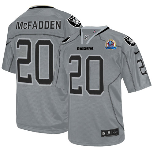  Raiders #20 Darren McFadden Lights Out Grey With Hall of Fame 50th Patch Men's Stitched NFL Elite Jersey