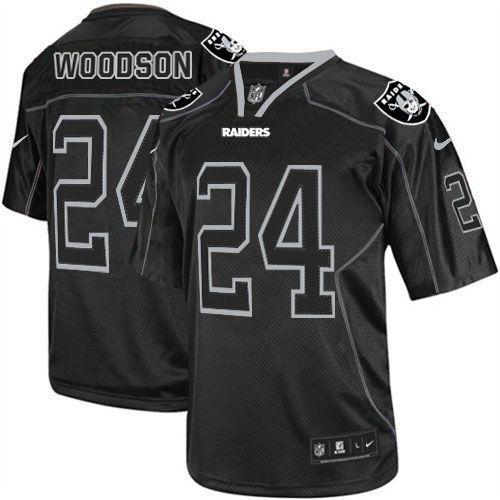  Raiders #24 Charles Woodson Lights Out Black Men's Stitched NFL Elite Jersey