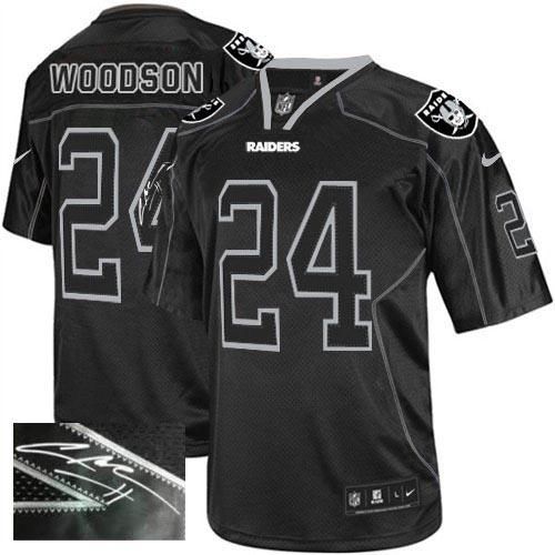  Raiders #24 Charles Woodson Lights Out Black Men's Stitched NFL Elite Autographed Jersey