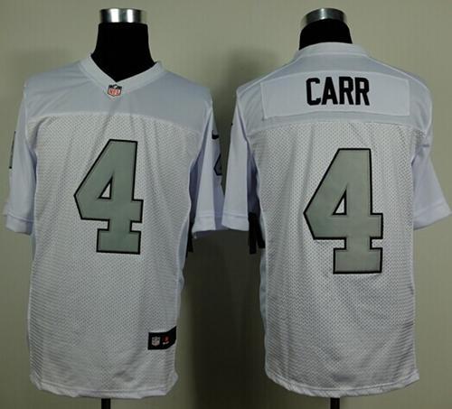  Raiders #4 Derek Carr White Silver No. Men's Stitched NFL Elite Jersey