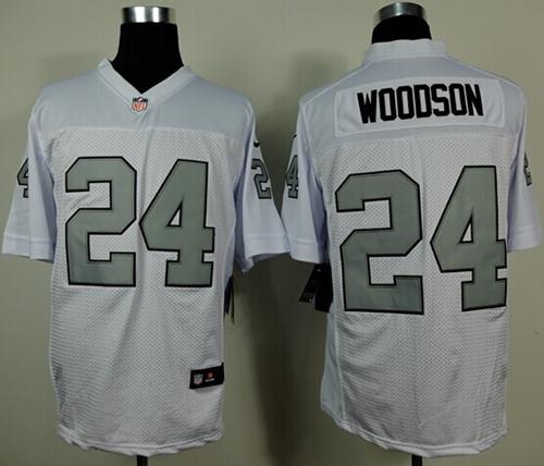  Raiders #24 Charles Woodson White Silver No. Men's Stitched NFL Elite Jersey