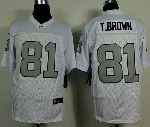  Raiders #81 Tim Brown White Silver No. Men's Stitched NFL Elite Jersey