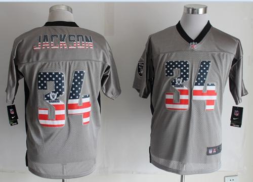  Raiders #34 Bo Jackson Grey Men's Stitched NFL Elite USA Flag Fashion Jersey
