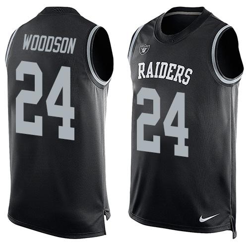  Raiders #24 Charles Woodson Black Team Color Men's Stitched NFL Limited Tank Top Jersey
