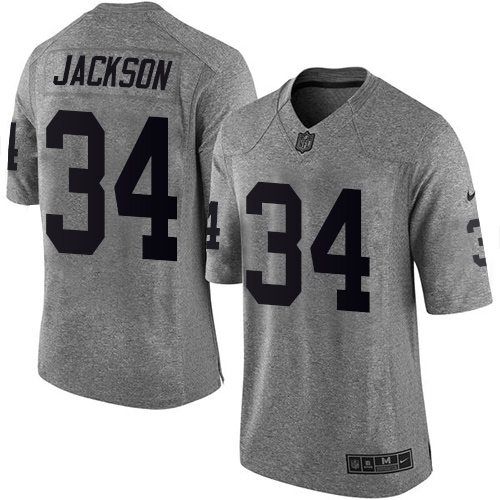  Raiders #34 Bo Jackson Gray Men's Stitched NFL Limited Gridiron Gray Jersey