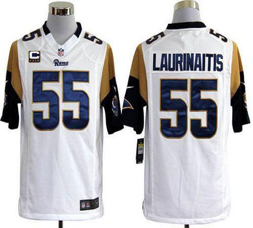  Rams #55 James Laurinaitis White With C Patch Men's Stitched NFL Game Jersey