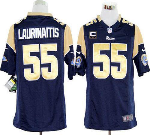  Rams #55 James Laurinaitis Navy Blue Team Color With C Patch Men's Stitched NFL Game Jersey