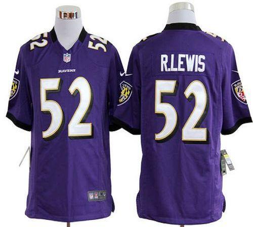  Ravens #52 Ray Lewis Purple Team Color Men's Stitched NFL Game Jersey
