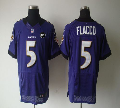  Ravens #5 Joe Flacco Purple Team Color With Art Patch Men's Stitched NFL Elite Jersey