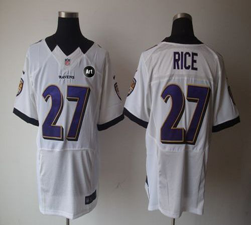  Ravens #27 Ray Rice White With Art Patch Men's Stitched NFL Elite Jersey