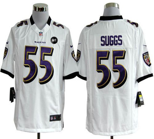  Ravens #55 Terrell Suggs White With Art Patch Men's Stitched NFL Game Jersey