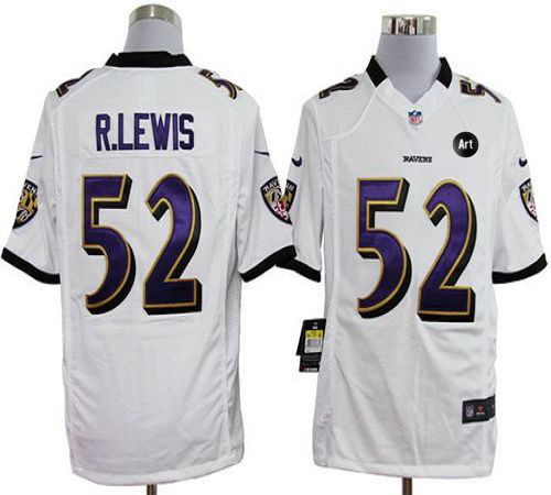  Ravens #52 Ray Lewis White With Art Patch Men's Stitched NFL Game Jersey