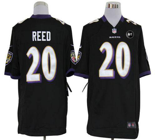  Ravens #20 Ed Reed Black Alternate With Art Patch Men's Stitched NFL Game Jersey