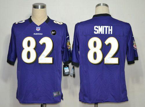  Ravens #82 Torrey Smith Purple Team Color With Art Patch Men's Stitched NFL Game Jersey