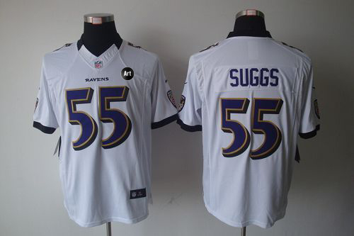  Ravens #55 Terrell Suggs White With Art Patch Men's Stitched NFL Limited Jersey