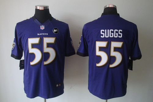  Ravens #55 Terrell Suggs Purple Team Color With Art Patch Men's Stitched NFL Limited Jersey