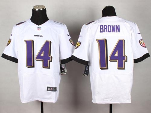 Ravens #14 Marlon Brown White Men's Stitched NFL New Elite Jersey