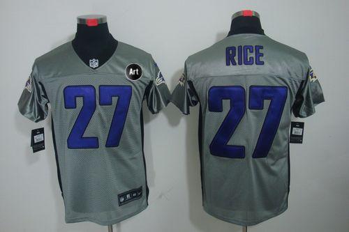  Ravens #27 Ray Rice Grey Shadow With Art Patch Men's Stitched NFL Elite Jersey