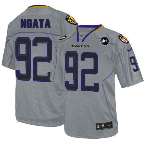  Ravens #92 Haloti Ngata Lights Out Grey With Art Patch Men's Stitched NFL Elite Jersey