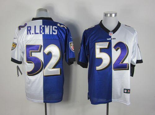  Ravens #52 Ray Lewis Purple/White Men's Stitched NFL Elite Split Jersey