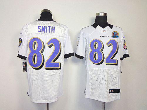  Ravens #82 Torrey Smith White With Hall of Fame 50th Patch Men's Stitched NFL Elite Jersey