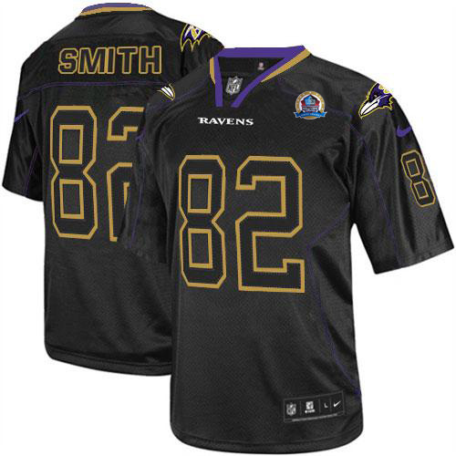  Ravens #82 Torrey Smith Lights Out Black With Hall of Fame 50th Patch Men's Stitched NFL Elite Jersey