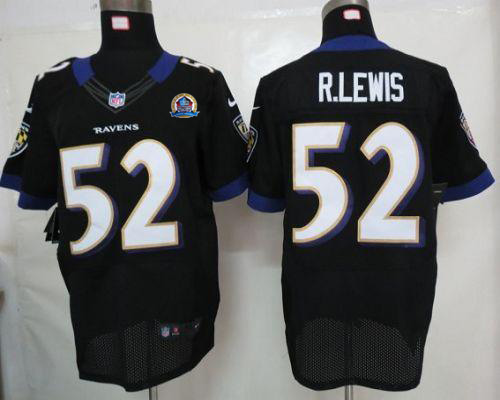  Ravens #52 Ray Lewis Black Alternate With Hall of Fame 50th Patch Men's Stitched NFL Elite Jersey