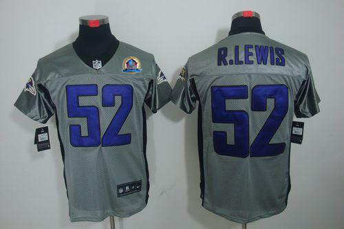  Ravens #52 Ray Lewis Grey Shadow With Hall of Fame 50th Patch Men's Stitched NFL Elite Jersey