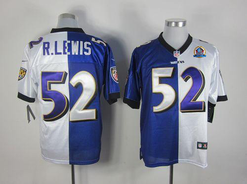  Ravens #52 Ray Lewis Purple/White With Hall of Fame 50th Patch Men's Stitched NFL Elite Split Jersey