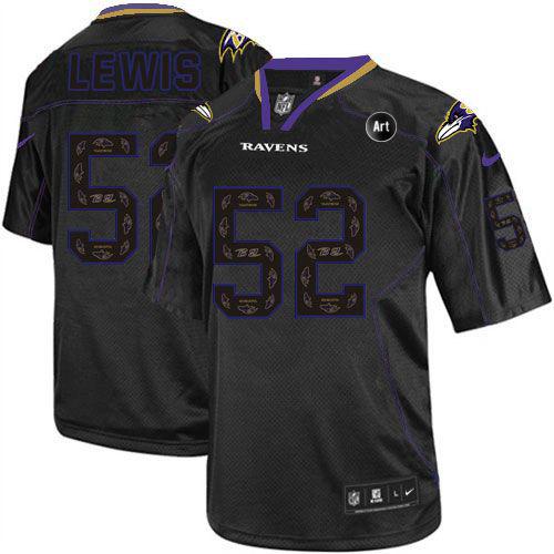  Ravens #52 Ray Lewis New Lights Out Black With Art Patch Men's Stitched NFL Elite Jersey