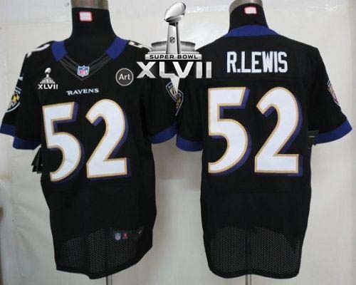  Ravens #52 Ray Lewis Black Alternate Super Bowl XLVII Men's Stitched NFL Elite Jersey