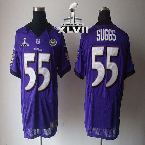  Ravens #55 Terrell Suggs Purple Team Color Super Bowl XLVII Men's Stitched NFL Elite Jersey