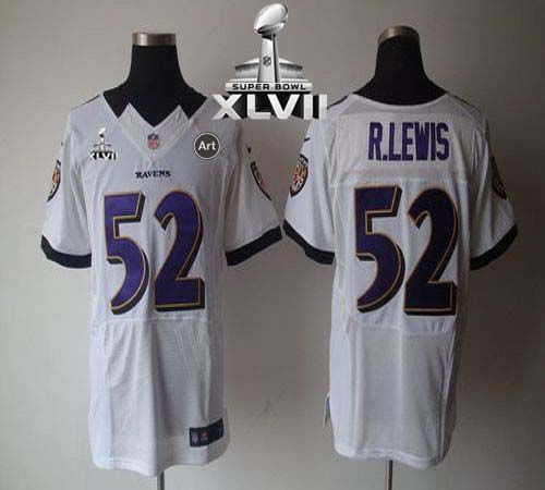  Ravens #52 Ray Lewis White Super Bowl XLVII Men's Stitched NFL Elite Jersey