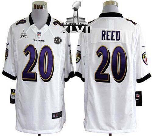 Nike Ravens #20 Ed Reed White Super Bowl XLVII Men's Stitched NFL ...