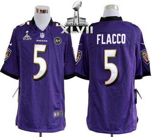  Ravens #5 Joe Flacco Purple Team Color Super Bowl XLVII Men's Stitched NFL Game Jersey